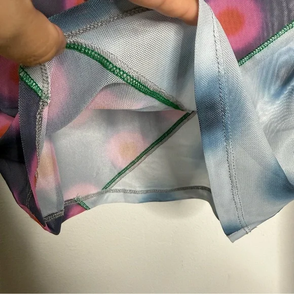 MIAOU Polka Dot PatchworkLong Sleeve Mesh Sheer T-shirt Sz S Y2K Bratz 2000’s - Picture 8 of 14